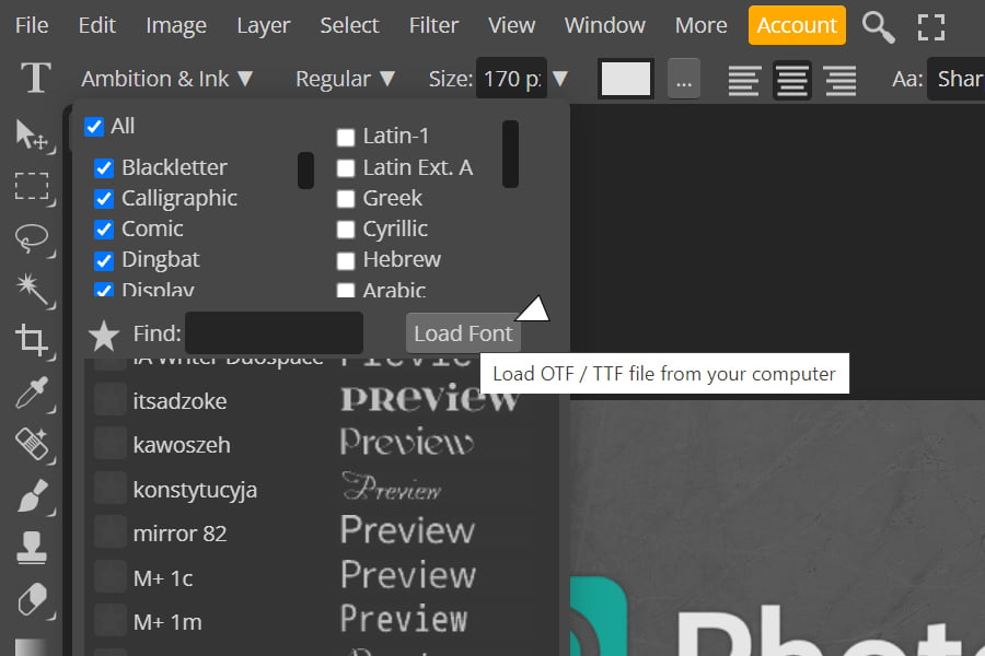 Photopea Review: A Great Free Photoshop Alternative 2 Uploading Fonts In Photopea