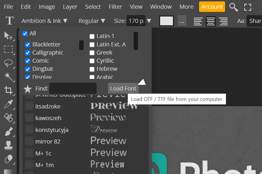 Uploading Fonts In Photopea