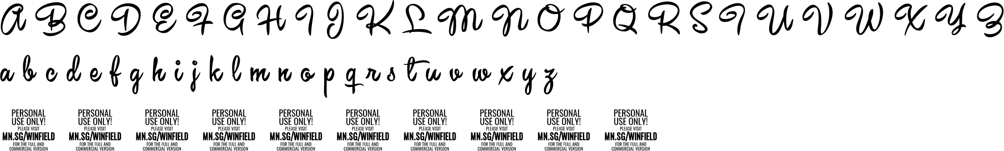 Winfield Script Character Map