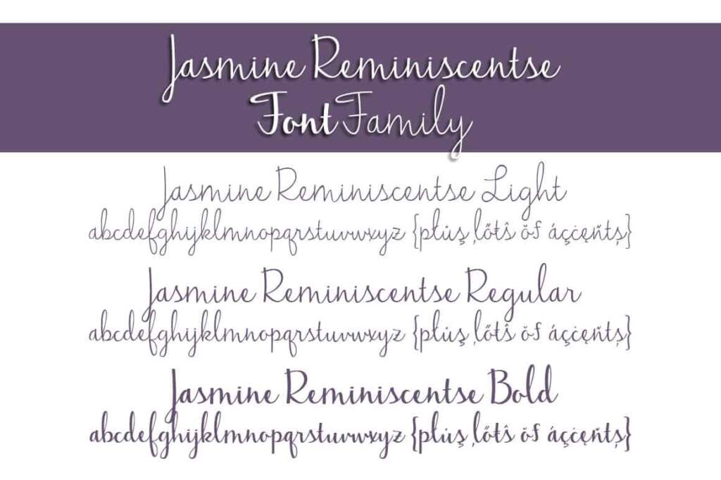 Jasmine Reminiscentse Font Family Letters