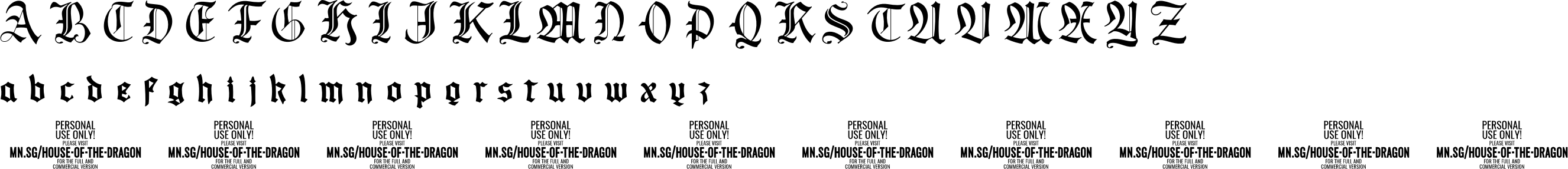 House of the Dragon Font Character Map