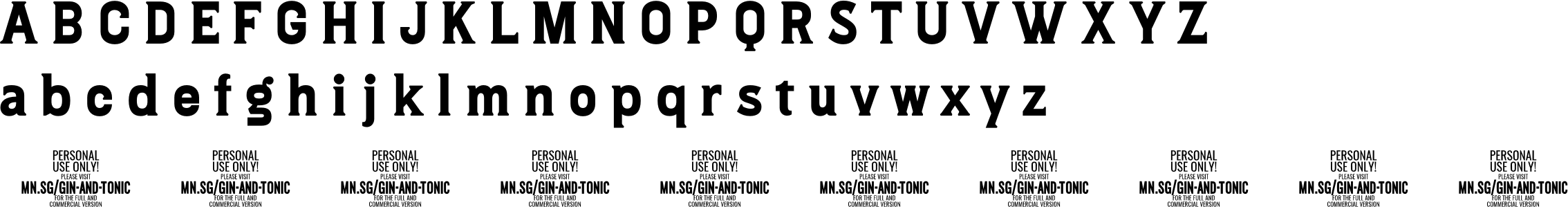 Gin and Tonic Font Character Map