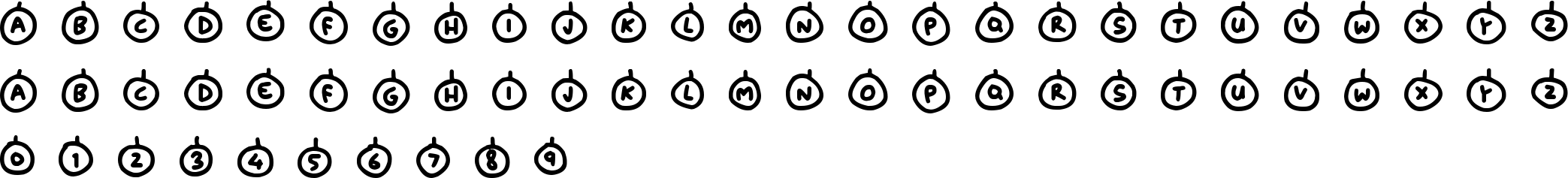 Baubles Font Character Map