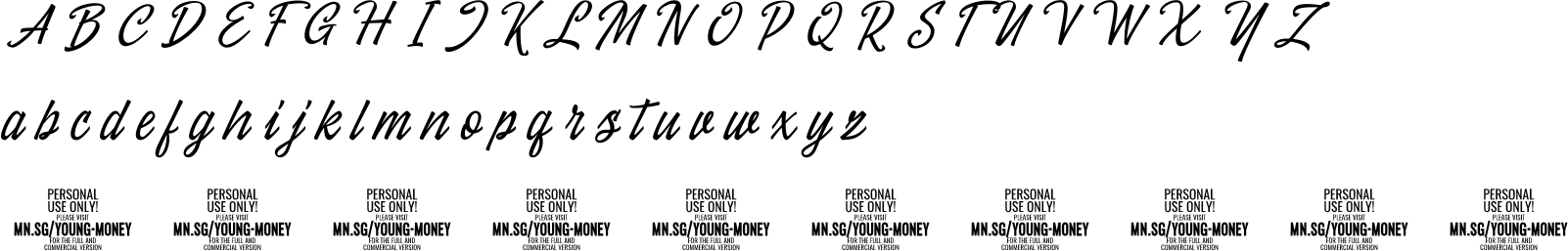 Young Money Font Character Map