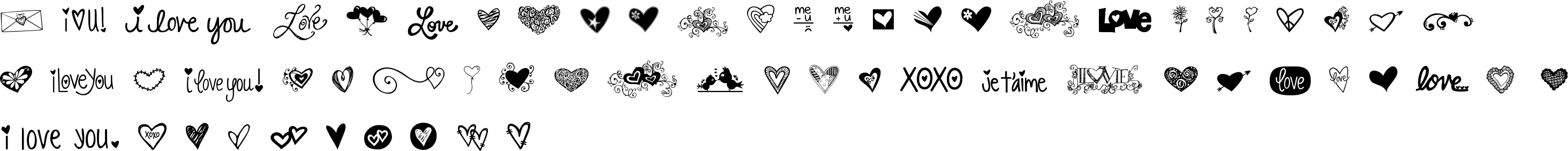 KG Heart Doodles Character Map