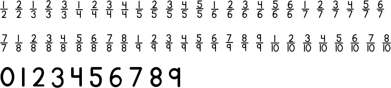 KG Traditional Fractions Character Map