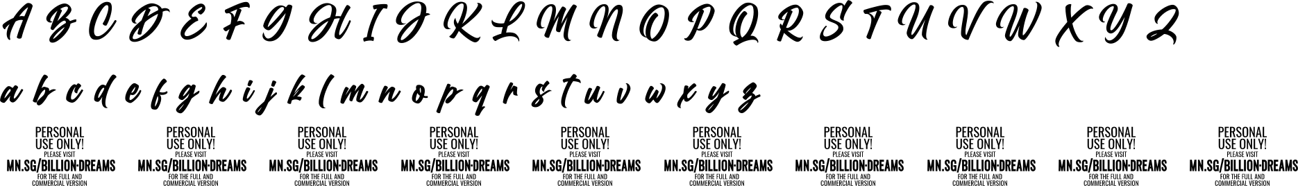 Billion Dreams Font Character Map