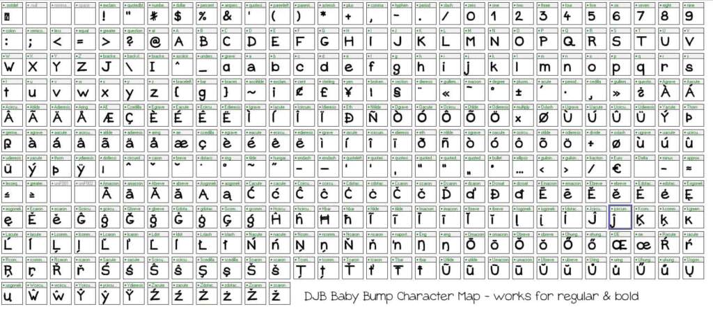 Djbfonts Baby Bump Character Map