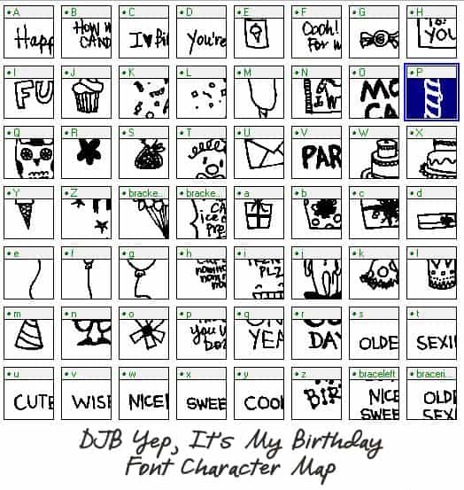 Djbfonts Bmagee Itsmybirthday Charactermap